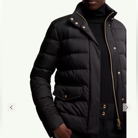 Moncler Black Puffer Jacket with Gold Accents Leather Logo - Picture 2 of 9